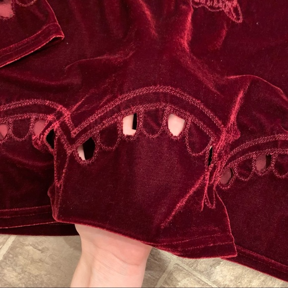 Cherry Krave Crushed Velvet/Velour Deep Red Shirt - Picture 4 of 9